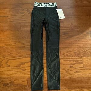 lululemon athletica Black Logo Waist Leggings with White Waistband